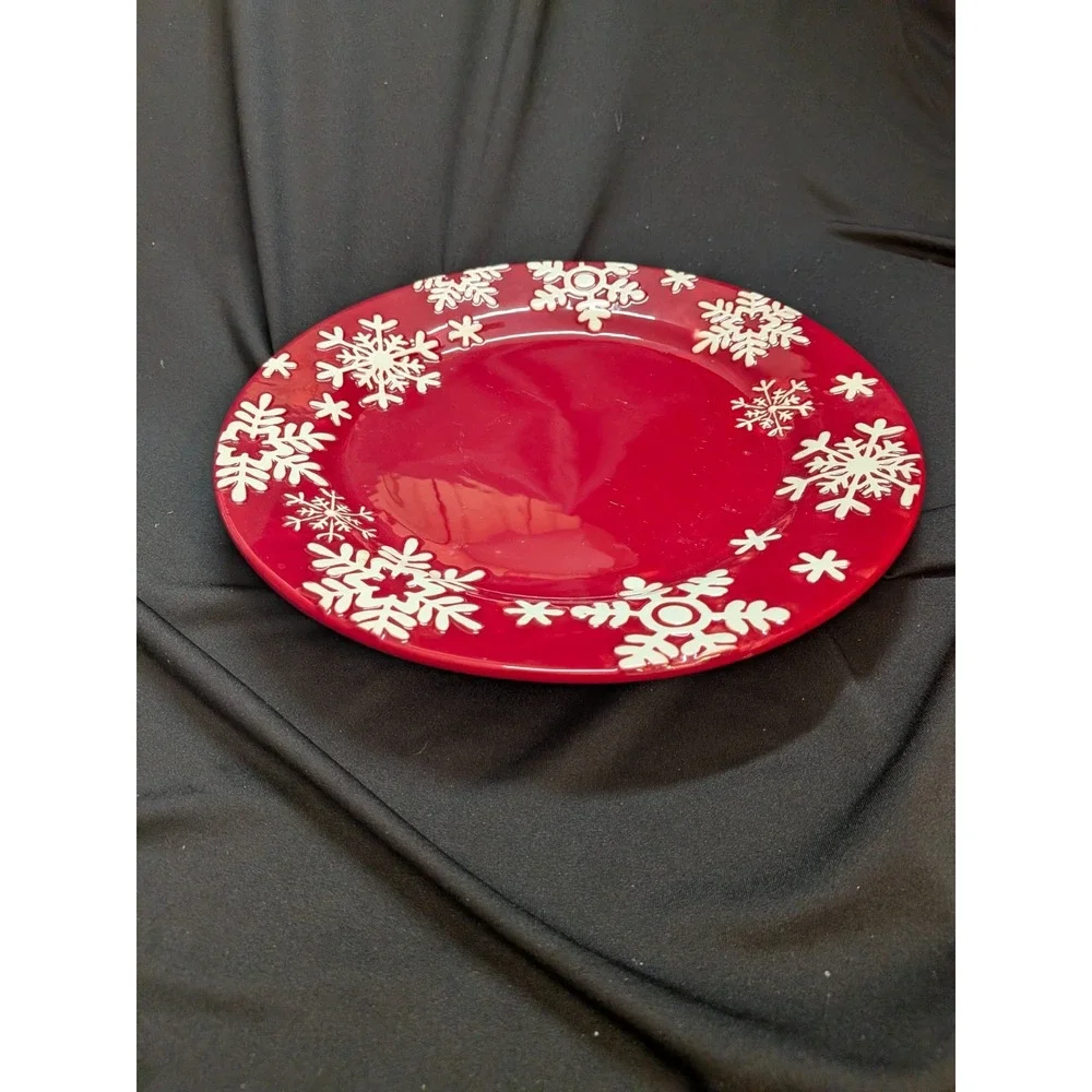 SET Royal Norfolk Dinner Plate (2)(/Bowls(2) Christmas-Red With Snowflakes
